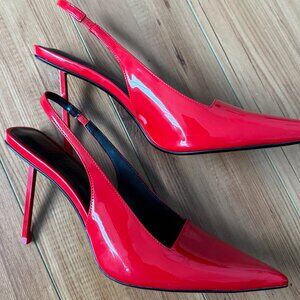 Femme LA Cherry Red Patent Slingback Pumps/ Heels